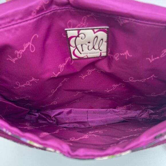 VERA BRADLEY Shoulder Purple Plum Petals Floral Frill Vinyl Messenger Bag NWOT - Picture 10 of 15